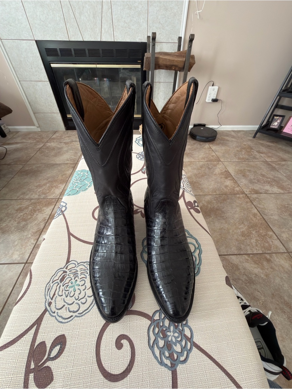 Men's RUJO Midnight Black Premium Caiman Tail Leather Western Boots